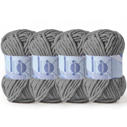 Image of 4 Pack Chunky Chenille Yarn for Crocheting, Baby Yarn for Crocheting Soft Blankets, Bulky Yarns for Crochet Amigurumi, 400g (297yds) Fluffy Velvet Yarns for Hand Knitting (4 Dark Gray)
