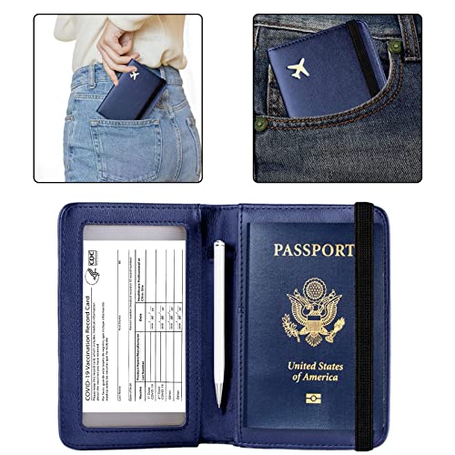 Zoppen Passport And Vaccine Card Holder Combo, Passport Holder With Vaccine Card Slot Fits 4.3 X 3.5 Inch Vaccine Card, Travel Essentials Document Organizer Rfid Blocking Travel Wallet Women Men, Blue #TOP2