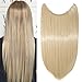 Produktbild SEGO Haarteil Extensions Haarverlängerung 1 Tresse Haare Haarverdichtung Glatt mit Unsichtbarer Draht Dark Blonde Mix Bleichblond Glatt-20"(50cm)-90g