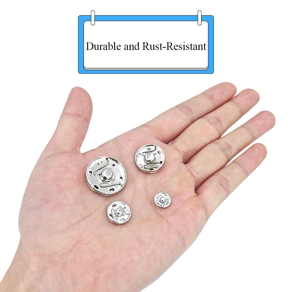 Botones a presión para coser, cierre a presión de metal, broches de costura grandes, botones duraderos para ropa de tela, 4 tamaños 0.39/0.59/0.75/1 pulgada, 48 juegos de botones de presión para coser