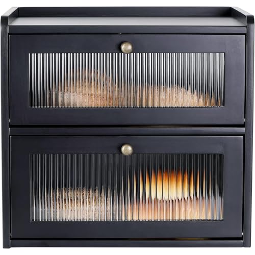 Lnopever Paneras Para Guardar El Pan Caja Grande De Madera Maciza Doble Panera Madera Para Guardar ReposteríA Con Puerta AcríLica MagnéTica Bread Bin (Negro)