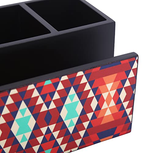 Image of Wooden Cutlery Holder I Countertop Organizer-Spoon Fork Knife Napkin Tissue Paper I Desk Supplies Pencil Pen Stationery Stand I Home&Kitchen I Size 7 inchX5 inchX4 inch (ikat),Multicolor
