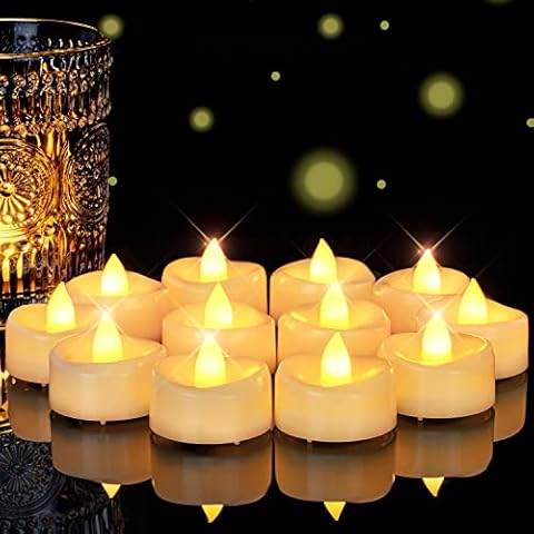 5plots Flameless Candles, 12Pcs Tea Lights Candles Battery Operated, Flameless Tealight Candles Flickering, Electric Tea Lights Votive Candles - Ivory - 1.5" x 1.25" Cover