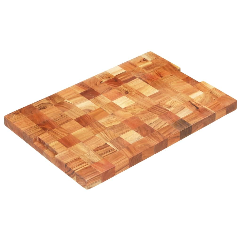 Tabla de cortar de madera maciza de acacia, 60 x 40 x 3,8 cm, con ranura para zumo, diseño de bloque, para cortar verduras, carne, pescado, cuchillo suave