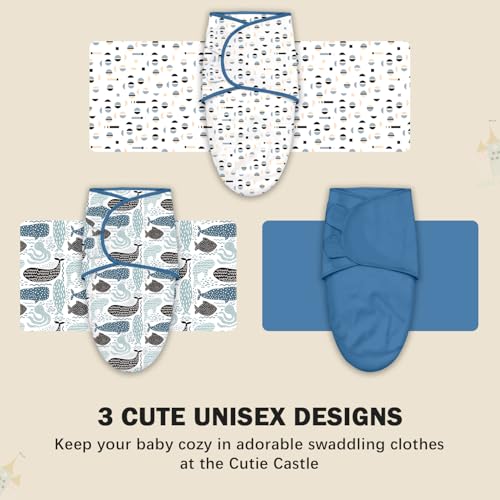 Image of Cute Castle 3-Pack Baby Swaddle Sleep Sacks - Newborn Swaddle Sack - Ergonomic Baby Swaddles Blanket Warp for Boys and Girls - Baby Essentials (0-3 Months - Blue)