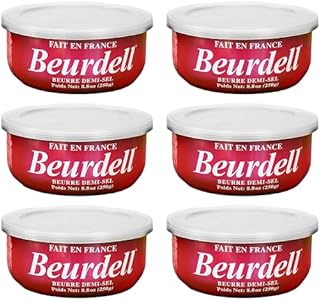 Beurdell French Salted Real Canned Butter 100% Natural Pasteurized Butter A real butter from France | Great For Hurricane Preparedness Emergency Survival Kit Great For Cooking, Baking Pack of 6