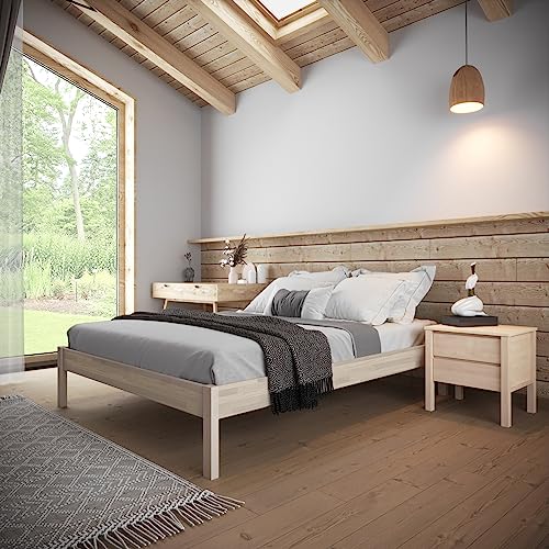 Hansales Cama de Madera Doble 180x200 cm - sin cabecero -Estructura sin Somier de Láminas - Diseño Escandinavo - Madera de Abedul Maciza FSC® sin Tratar - Resistente hasta 350 kg