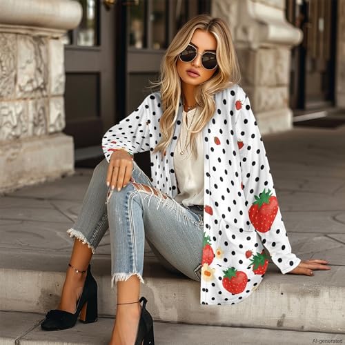 Image of Forchrinse Red Ladybug Cardigan for Women Causal Long Sleeve Open Front Cardigans Sweater Fashion 2024 Fall Coat with Pockets