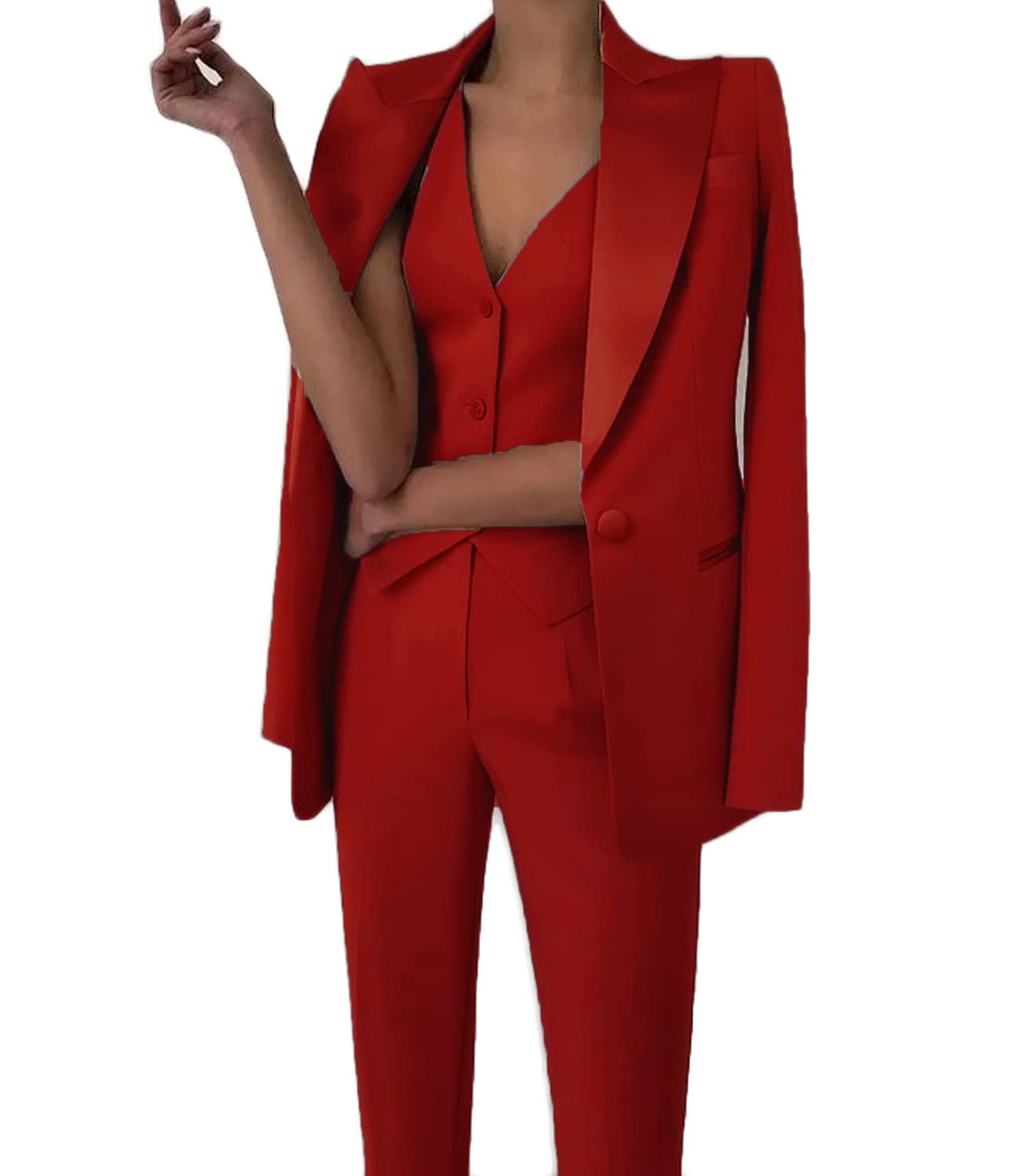 Conjunto de traje de 3 piezas para mujer, con solapa de muesca, ajuste delgado, chaqueta, pantalones, conjuntos de traje para boda, graduación, negocios, oficina, traje de mujer, ropa casual