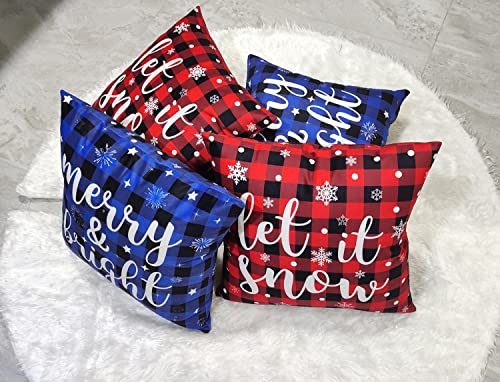 Logazoo Christmas Throw Winter Pillow Covers 18X18 Inch Let It Snow Merry And Bright Buffalo Plaid Check Snowflake Pillow Cases For Home Holiday Decor Sofa Couch Bed, Set Of 2 (Red) #TOP6