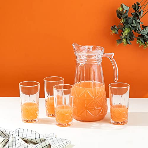 Image of bellemax Italian Premium Water and Juice Glasses Set of 6 and Jug Set Combo,(6 Pieces Glasses 350ML and 1 Water Juice Jug 1.6 Liter), Transparent, Glass and Jug Set (Traditional)
