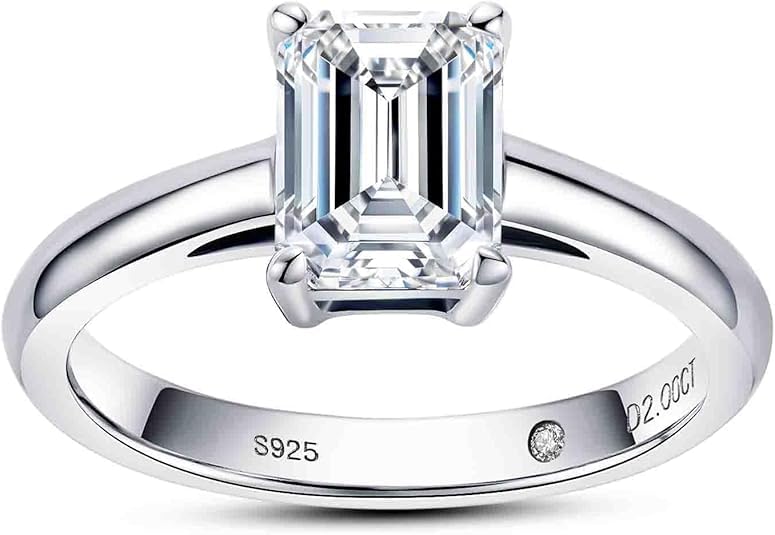 Anello da Donna-Anello con Diamante Moissanite-con Certificazione GRA, Argento Sterling 925, Placcatura in oro Bianco 18 Carati, Purezza D+ VVS1, Finitura al Plasma. Adatto per:Matrimoni
