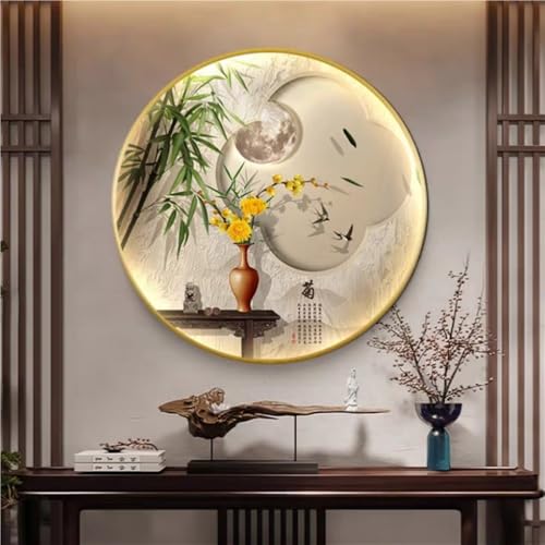 WJFTODAY Cuadro Decorativo de Pared con visión 3D y Luces LED, con Fuente de alimentación con visión 3D y Luces LED, con Fuente de alimentación, para Sala de Estar y Entrada (Marco Negro, 70 x 70 cm)