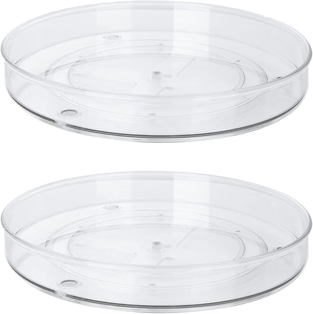 AHUNTTER 2PCS Large Lazy Susan Turntable Organizer, 360° Rotatable Spice Rack for Spices Condiments Oil Bottles & Jars, 27cm Clear Plastic Kitchen Turntable Storage Cabinet for Sideboard Cupboard