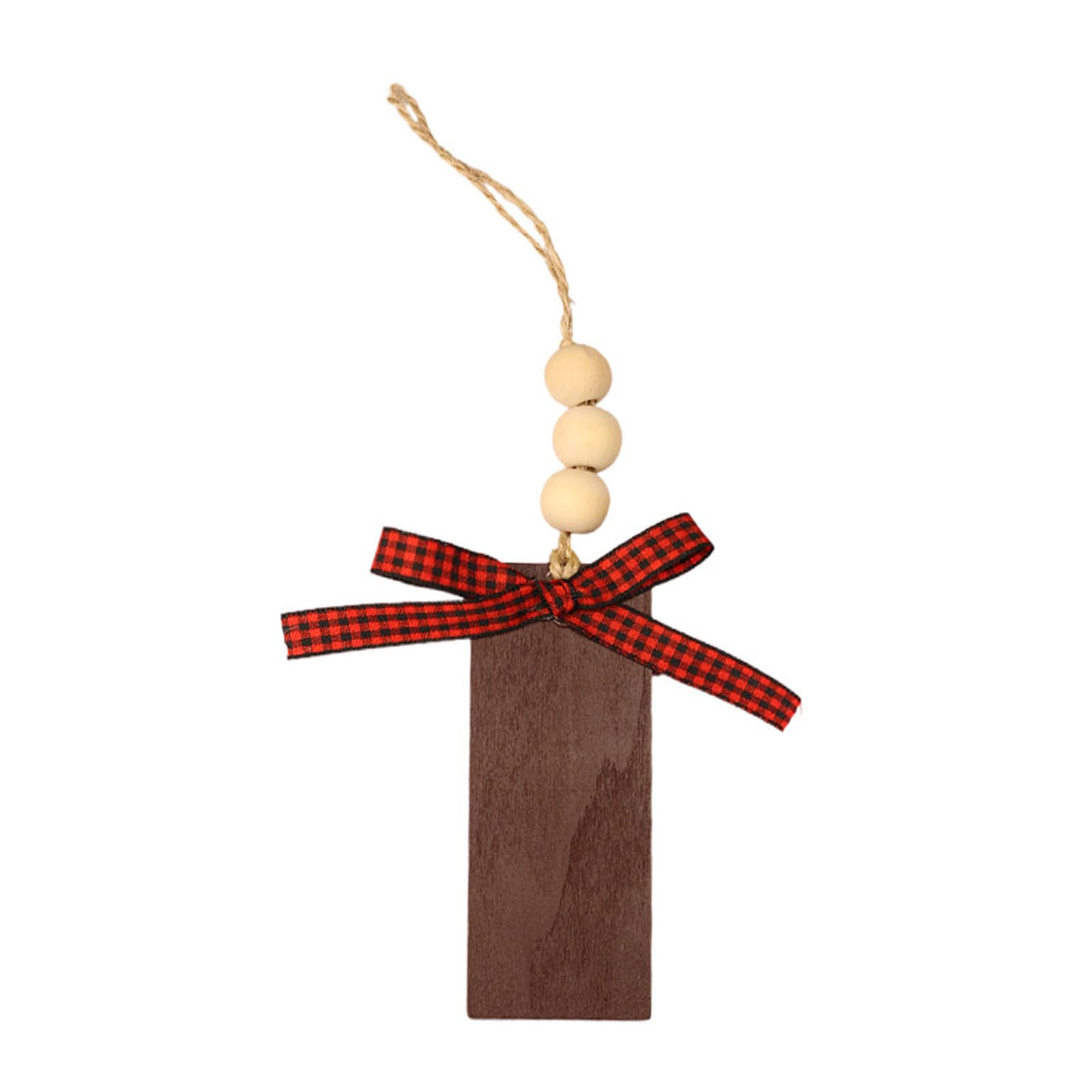 Nucelit Wooden Hanging Ornament Christmas Pendant Decor for Holiday New Year Party Supplies Rectangle Wood Board with Beads Rope Festive Decorations