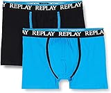Replay Herren Logo Cuff & Line + Piping 2pz Box Boxershorts, Turquoise/Black, XL