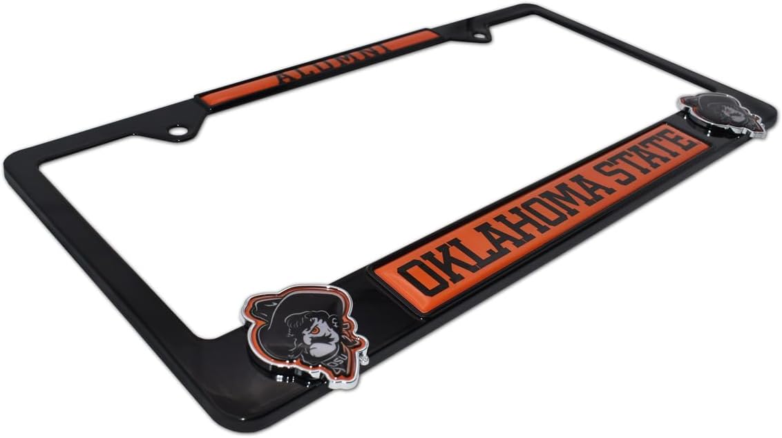 Collegiate Alumni Black Metal Premium License Plate 3D Frame (Oklahoma State)