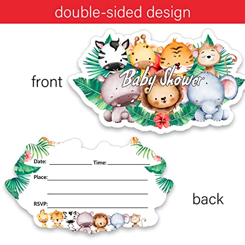 Safari Baby Shower Party Animals Shaped Fill In Invitations - Baby Shower Invitation Cards With Envelopes (Set Of 20) #TOP1