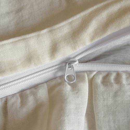 VM VOUGEMARKET White Ruffle Duvet Cover Set Twin for Girls Breathable Muslin Cotton Flower Duvet Cover Soft Linen Like Gauze Bedding Set-68x86 Inch