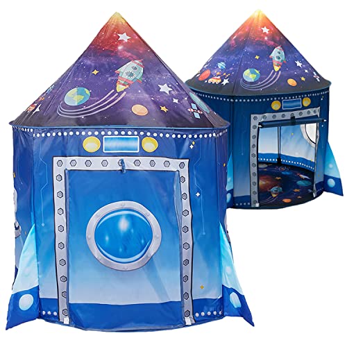 Rocket Ship Kids Play Tent, Astronaut Space Pop up Play Tent, Indoor Pretend Kids Tent for Fun, Gift Tent for Kids as Cool Space Toys for 3 4 5 Years Old Girls Boys Toddlers , Birthday Gift Playhouse