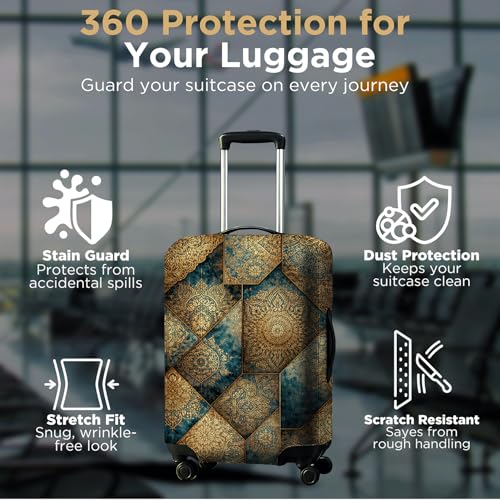 Image of WanderWraps Spendex Polyester Protective Luggage Cover | Hard Luggage Trolley Bag Cover | Washable | Dust Proof | Stretchable | S /M /L - Combo | Royal - Printedd