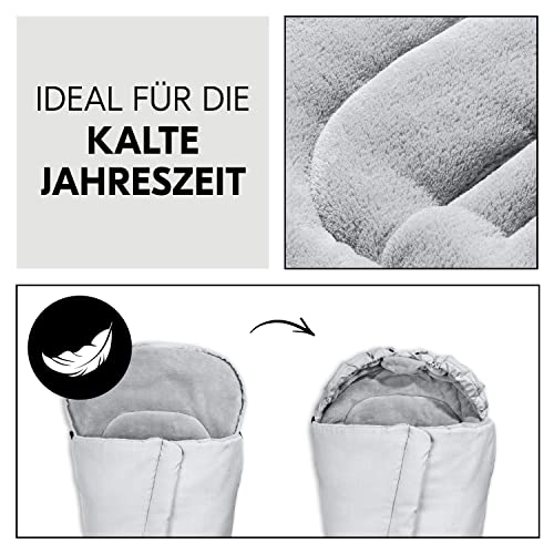hauck Universal Fußsack für Buggys, Kinderwagen & Fahrradanhänger, Warm mit Fleece Innenfutter, Anti-Rutsch, 2 Wege Reißverschluss, Kapuze, Waschbar & Faltbar (Grau)