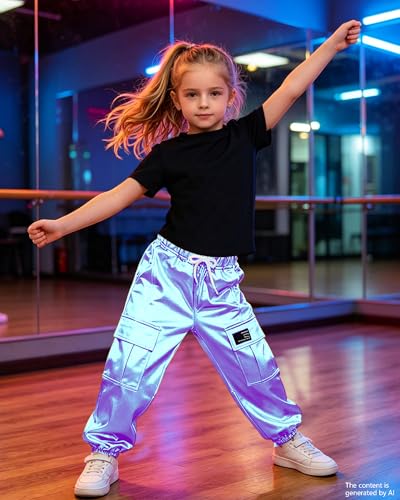 Image of SANGTREE Girls' 2 Piece Outfits T-Shirt and Drawstring Cargo Jogger Pants Clothing Set, 4-14 Years
