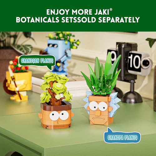 Image of JAKI Botanicals Funny Cartoon Plants Building Toy Set - Interchangeable Pot Design Desk Decor Birthday Gift Idea for Young Gardeners Artificial Indoor Plant Play & Display for Kids, Girls and Boys 12+