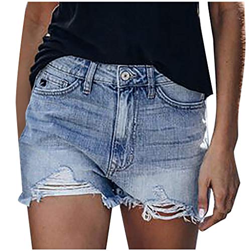 UOFOCO Women's Sexy Stretchy Fabric Hot Pants Distressed Denim Shorts (XX-Large,Blue)