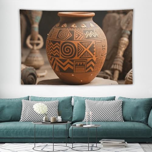 Grande tapisserie murale aztèque bohème maccbn, tenture vintage avec kit de suspension