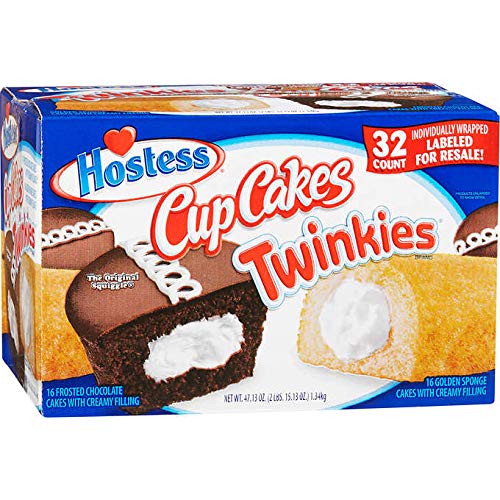 Hostess Twinkies & Cupcakes (16 Twinkies & 16 Cupcakes), Individually Wrapped, 32 Total