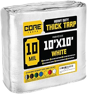Core Tarp - Tarpaulin Waterproof Heavy Duty(190 g/m²|10 X 10 | 3m X 3m|White-10 Mil) UV Resistant, Tear Proof, Protective Poly Tarpaulin with Reinforced Edges for Multi-purpose usage
