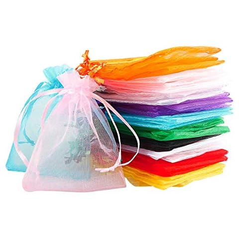 DoGeek 60 Small Organza Gift Bags 10 Color Jewelry Pouches Sheer Drawstring Pouches, Mesh Candy Favour Bag for Wedding Party Festival Game (9 x 7CM, Multicolor) Cover