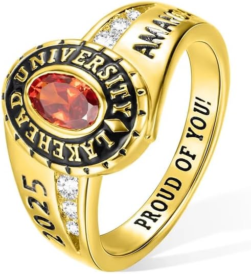 Customized Class Rings for Women 925 Silver/10K/14K/18K Gold Personalized Engraved Birthstone Graduation Ring with Text Graduation Gift for Class of 2025 Graduates