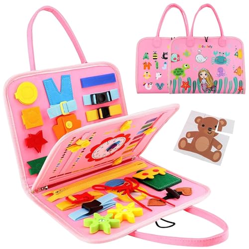 Générique Felt Activity Book, Kids Sensory Toy, Fine Motor Skill Builder, Preschool Life Skills Game for Children Boys Girls Home Road Trip Entertainment, 11.02x9.06x1.18 inches, Pink, 260g