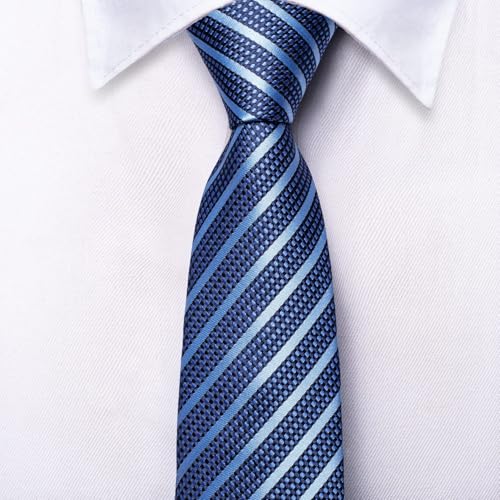 Image of Hi-Tie Father and Son Tie Set Striped Plaid Ties for Men and Boys Silk Necktie Pocket Square Set for Wedding Gifts