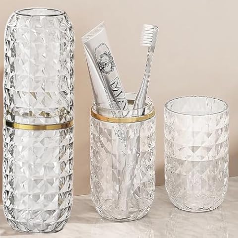 Travel Toothbrush Holder Large Travel Toothbrush Cup, Clear and Bright, Comfortable to Hold, Travel Toothpaste Container for Business Trip School Camping Bathroom(Clear) Cover