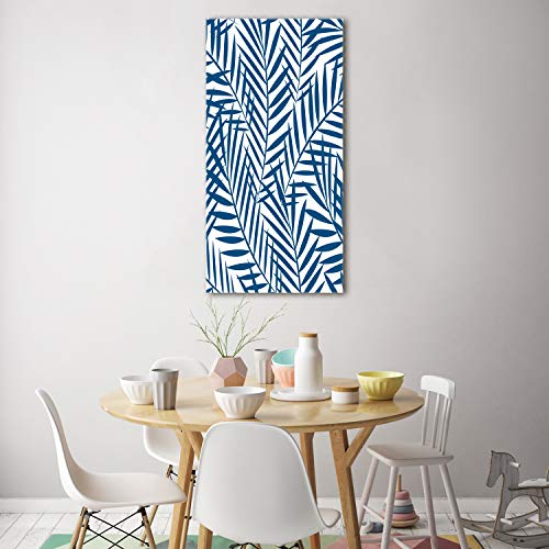 Image sur verre trempé 70x140cm décoration murale feuilles tropicales bleu