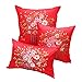 Nunubee Housse de Coussin en Satin Américain Champêtre Taie d'oreiller Original Carré Coussins de Canapé, Rouge 35x55cm