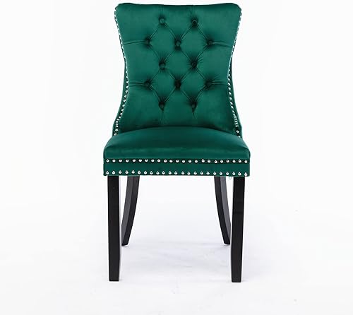 Miniatura 73 de i-POOK Juego de 2 sillas de comedor tapizadas de terciopelo, sillas de comedor con respaldo de alas con tirador de anillo, ribete de cabeza de clavo