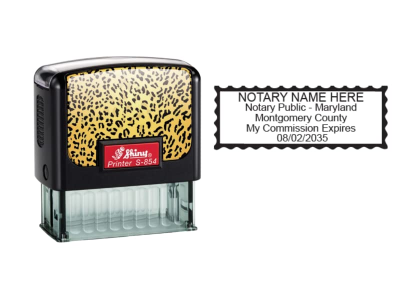Maryland Notary Stamp | Shiny S-854 Self Inking Rectangle Stamp (Cheetah Faceplate)