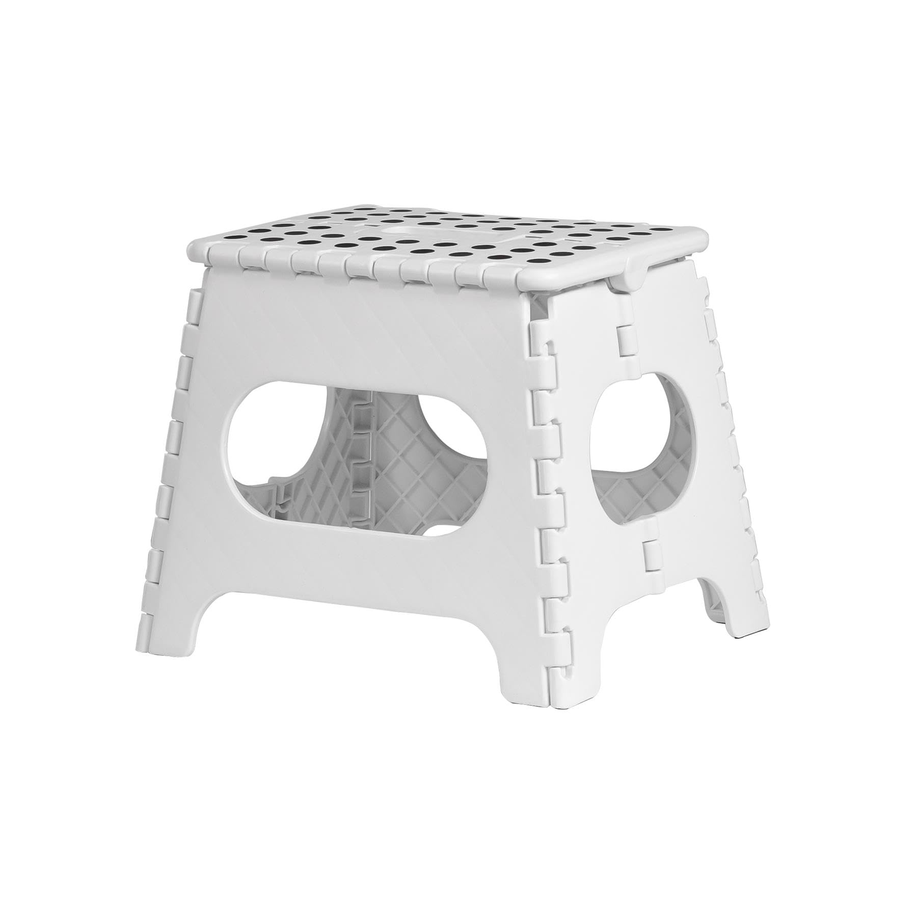 iTrendMedium Folding Step Stool - Lightweight Foldable Step Stool for Adults and Kids - Opens with one Flip - Anti Skid, Carry Handle - Great for Kitchen, Bathroom and Bedroom - White & Black