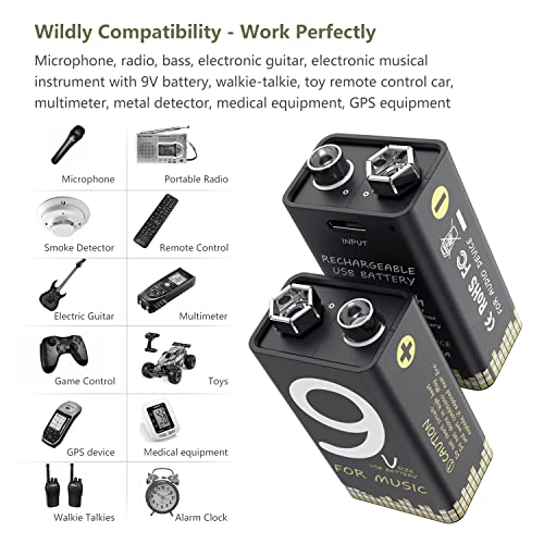 9V Battery,Usb Rechargeable 9Volt Lithium Batteries 1000Mah,Long Lasting Li-Ion Batteries, No Memory Effect-With Micro Charging Cable,For Smoke A Larms,Electric Guitar,For Any Need Devices9V Battery #TOP3