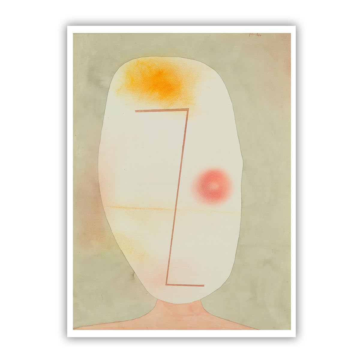 SHENGPOSTER Paul Klee Style Minimal Portrait Canvas Poster Neutral Face with Orange Red Accents Unframed Canvas Wall Art for Living Room Bedroom Decor Frameless 70x90cm