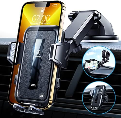 VANMASS High-end Max Upgrade Car Phone Holder【Large Phone & Thick Case Friendly】 Super Suction Mobile Automobile Cradle Van Dashboard Windscreen Vent Mount for iPhone 17 Pro Max 16 15 14 13 Samsung