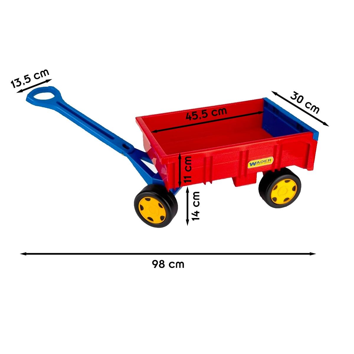 Wader 10950 - Carretilla de Mano Gigante con robustos Ejes de Acero, Capacidad de Carga hasta 60 kg, tamaño Aprox. 95 cm, para niños a Partir de 12 Meses, Juegos creativos