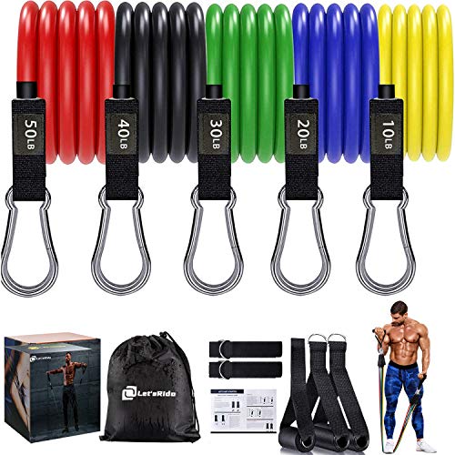 Resistance Bands Set, 12pcs Pull Up Exercise Bands Set Men/Women Home Gym Stretch Training Workout Bands with Handle & Door Anchor & Ankle Straps for Fitness,Yoga, Pilates, Stackable up to 150lb