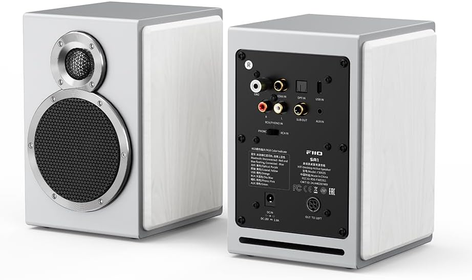 FiiO SA1 High-Fidelity Desktop Speaker. 31-Band PEQ, LDAC Bluetooth,20W2+5W2 Output, Phono Preamp, Wood Fiber Woofer, Aluminum-Magnesium Tweeter (White)