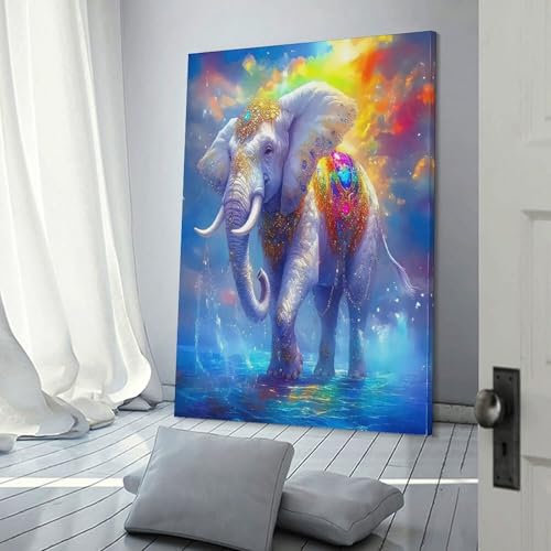 Peinture sur toile éléphant murale fantaisie pour déco de salon 40x60cm