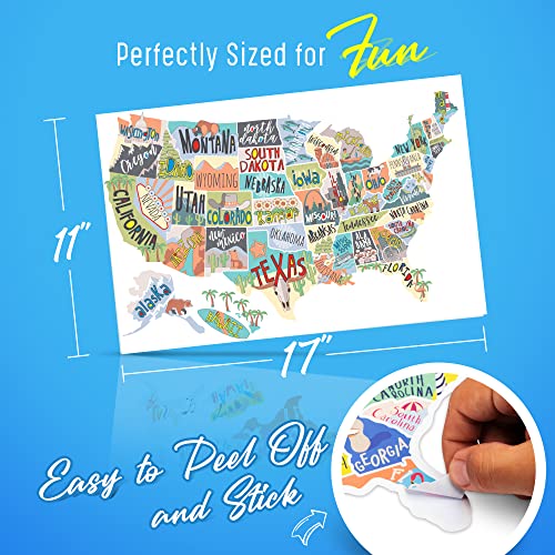 Image of RV State Sticker Travel Map of The United States | 50 States Stickers of US | States Visited Vinyl Decal Bumper Sticker for RVs | USA Tracker for Camper Trailer Accessories